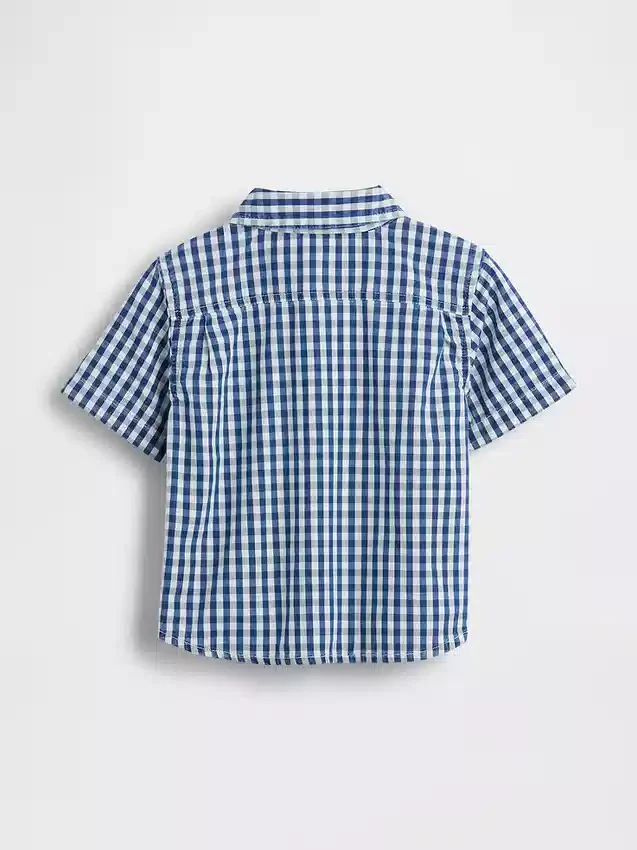 Bebek & Yürümeye Başlayan Çocuklar İçin Gingham Desenli Büyük Boy Denim Gömlek