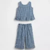 Bebek & Yürümeye Başlayan Çocuklar İçin Gingham Desenli Denim Fırfırlı Etek Uçlu Kombin Seti