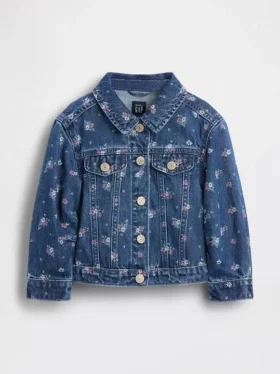 Bebek & Yürümeye Başlayan Çocuklar İçin Çiçek Desenli Denim Ceket