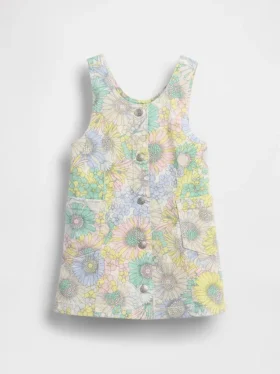 Bebek & Yürümeye Başlayan Çocuklar İçin Çiçek Desenli Denim Jumper Elbise