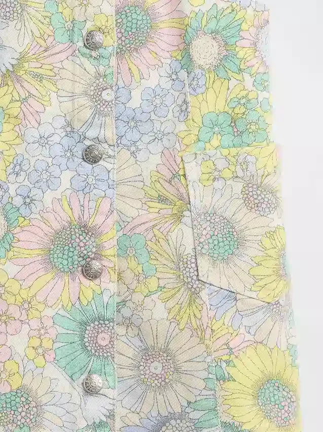 Bebek & Yürümeye Başlayan Çocuklar İçin Çiçek Desenli Denim Jumper Elbise