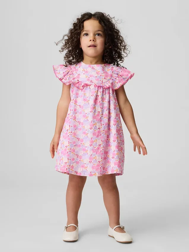 Bebek & Yürümeye Başlayan Çocuklar İçin Çiçek Desenli Fırfırlı Elbise
