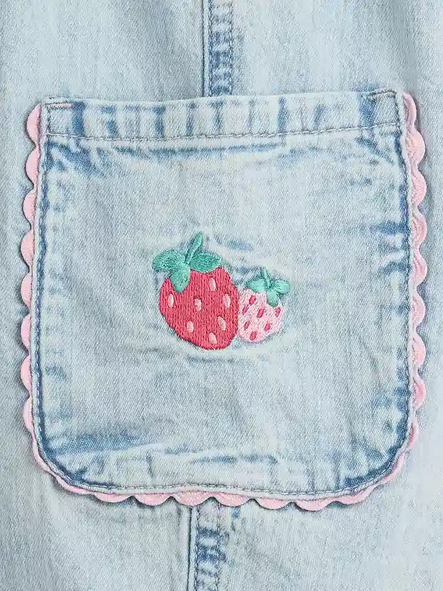Bebek & Yürümeye Başlayan Çocuklar İçin Çilek Desenli Çekip Giyilen Barrel Kargo Jean'leri