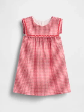 Bebek & Yürümeye Başlayan Çocuklar İçin Keten-Pamuklu Gingham Denizci Elbisesi