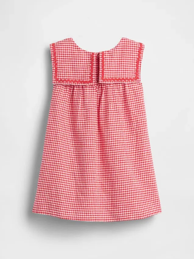 Bebek & Yürümeye Başlayan Çocuklar İçin Keten-Pamuklu Gingham Denizci Elbisesi