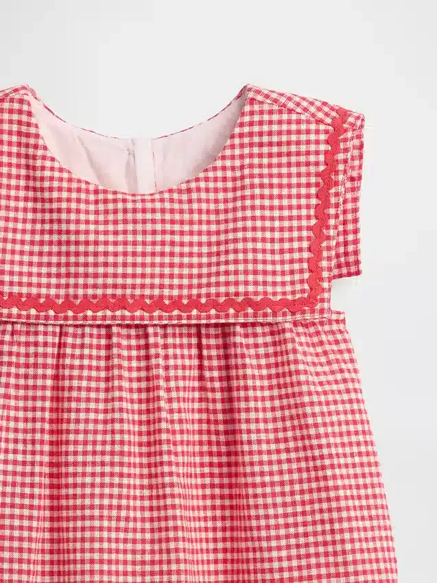 Bebek & Yürümeye Başlayan Çocuklar İçin Keten-Pamuklu Gingham Denizci Elbisesi