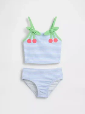 Bebek & Yürümeye Başlayan Çocuklar İçin Kiraz Desenli Gingham İki Parçalı Mayo