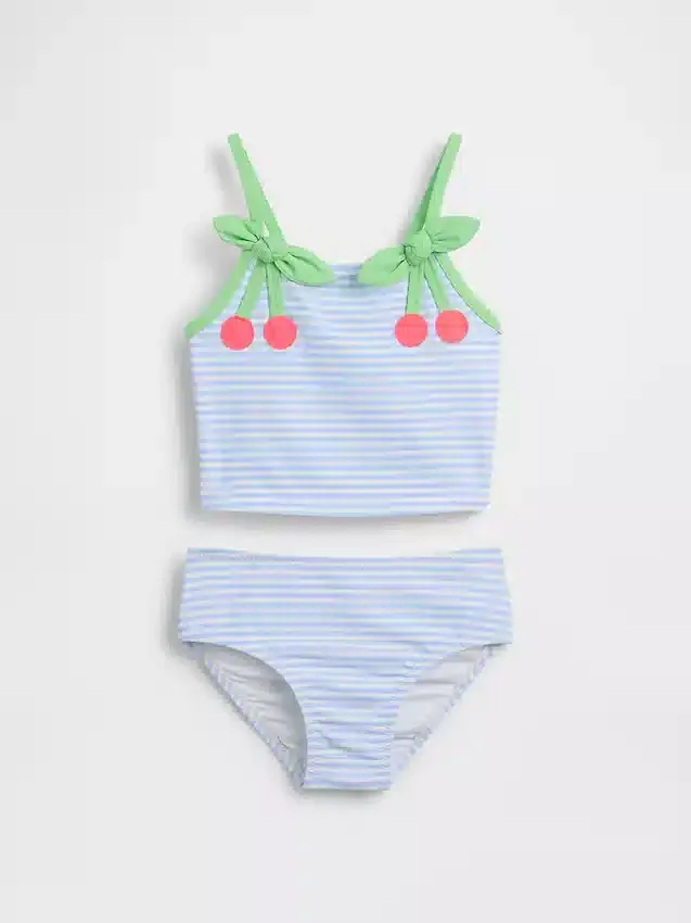 Bebek & Yürümeye Başlayan Çocuklar İçin Kiraz Desenli Gingham İki Parçalı Mayo