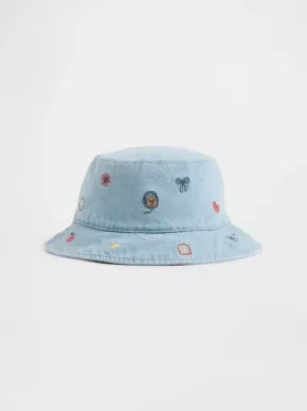 Bebek & Yürümeye Başlayan Çocuklar İçin Nakışlı Denim Kova Şapka
