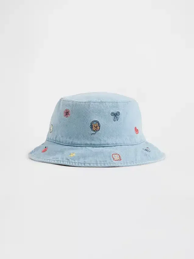 Bebek & Yürümeye Başlayan Çocuklar İçin Nakışlı Denim Kova Şapka