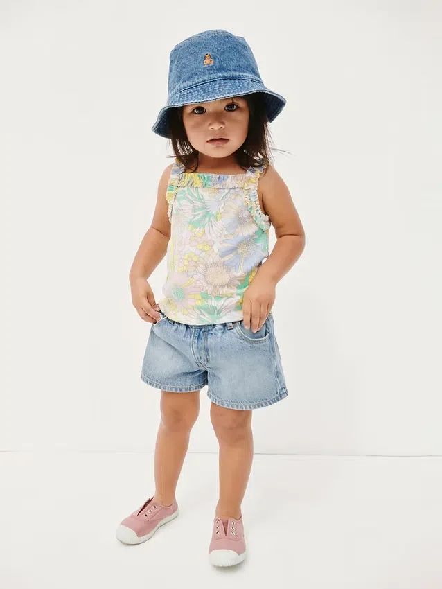 Bebek & Yürümeye Başlayan Çocuklar İçin Nervürlü Fırfırlı Önlüklu Tank Top