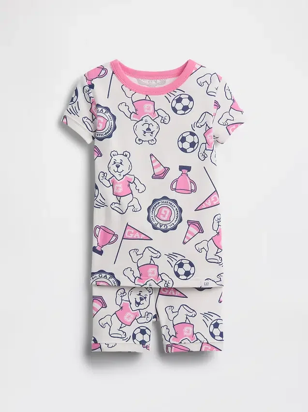 Bebek & Yürümeye Başlayan Çocuklar İçin Organik Fırçalanmış Pamuklu Ayı Logolu Pijama Şort Seti