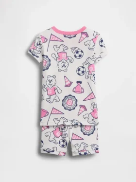 Bebek & Yürümeye Başlayan Çocuklar İçin Organik Fırçalanmış Pamuklu Ayı Logolu Pijama Şort Seti