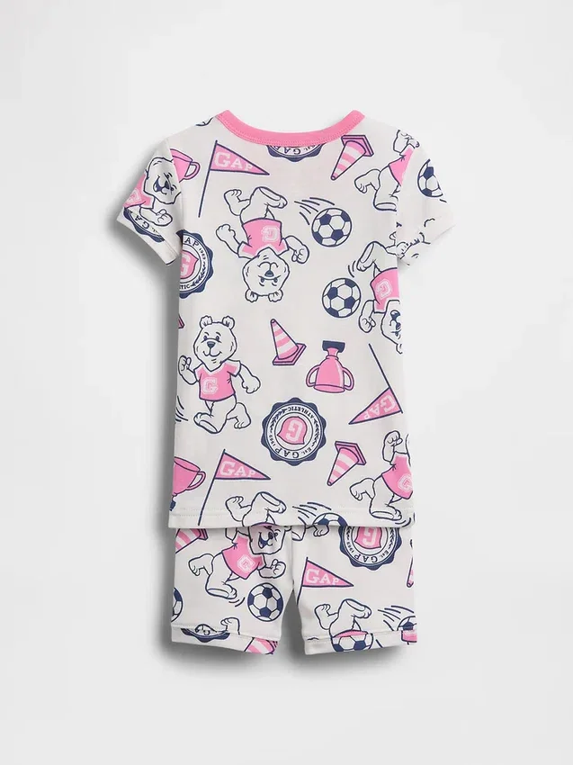 Bebek & Yürümeye Başlayan Çocuklar İçin Organik Fırçalanmış Pamuklu Ayı Logolu Pijama Şort Seti