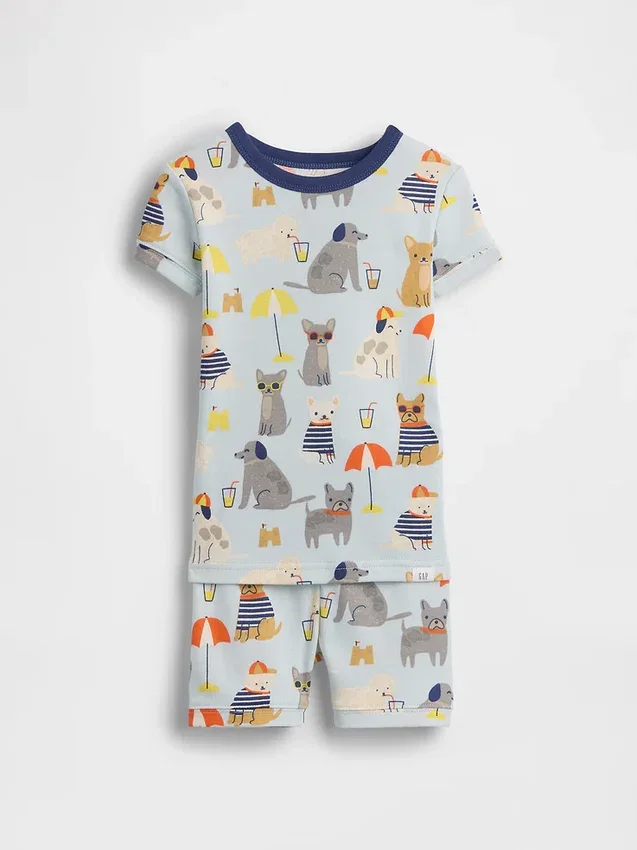 Bebek & Yürümeye Başlayan Çocuklar İçin Organik Fırçalanmış Pamuklu Beach Dogs Pijama Şort Seti