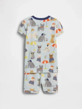 Bebek & Yürümeye Başlayan Çocuklar İçin Organik Fırçalanmış Pamuklu Beach Dogs Pijama Şort Seti