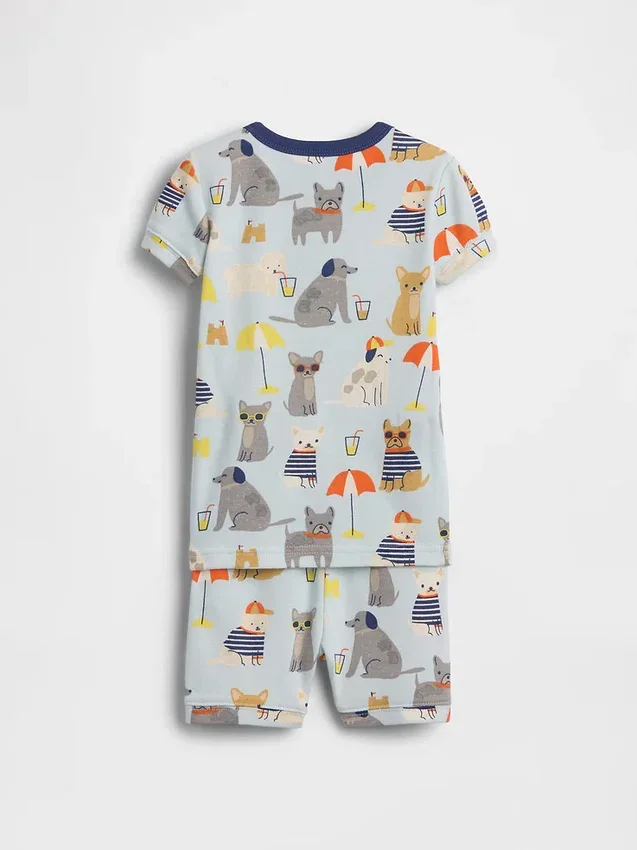 Bebek & Yürümeye Başlayan Çocuklar İçin Organik Fırçalanmış Pamuklu Beach Dogs Pijama Şort Seti