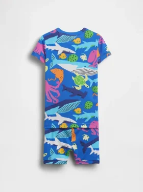 Bebek & Yürümeye Başlayan Çocuklar İçin Organik Fırçalanmış Pamuklu Deniz Canlıları Pijama Şort Seti