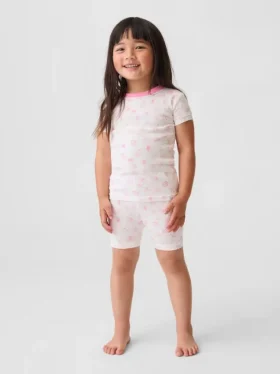 Bebek & Yürümeye Başlayan Çocuklar İçin Organik Fırçalanmış Pamuklu Deniz Kabuğu Desenli Pijama Şort Seti