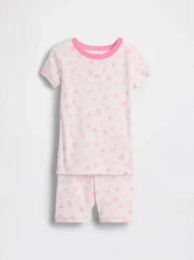Bebek & Yürümeye Başlayan Çocuklar İçin Organik Fırçalanmış Pamuklu Deniz Kabuğu Desenli Pijama Şort Seti