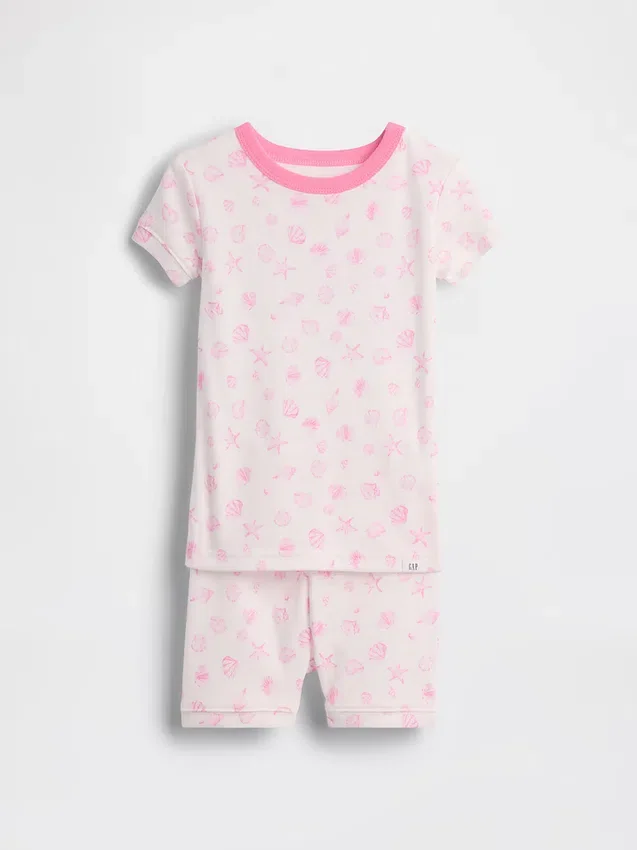 Bebek & Yürümeye Başlayan Çocuklar İçin Organik Fırçalanmış Pamuklu Deniz Kabuğu Desenli Pijama Şort Seti