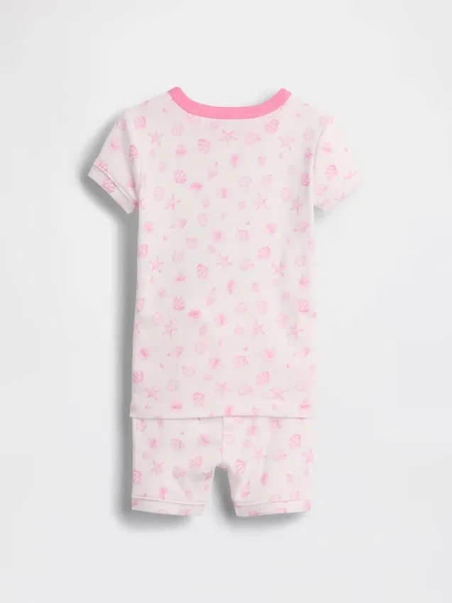 Bebek & Yürümeye Başlayan Çocuklar İçin Organik Fırçalanmış Pamuklu Deniz Kabuğu Desenli Pijama Şort Seti