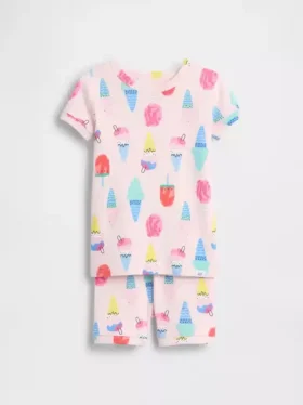 Bebek & Yürümeye Başlayan Çocuklar İçin Organik Fırçalanmış Pamuklu Dondurma Desenli Pijama Şort Seti
