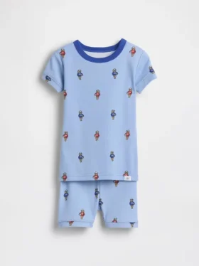 Bebek & Yürümeye Başlayan Çocuklar İçin Organik Fırçalanmış Pamuklu Futbol Ayıcığı Pijama Şort Seti