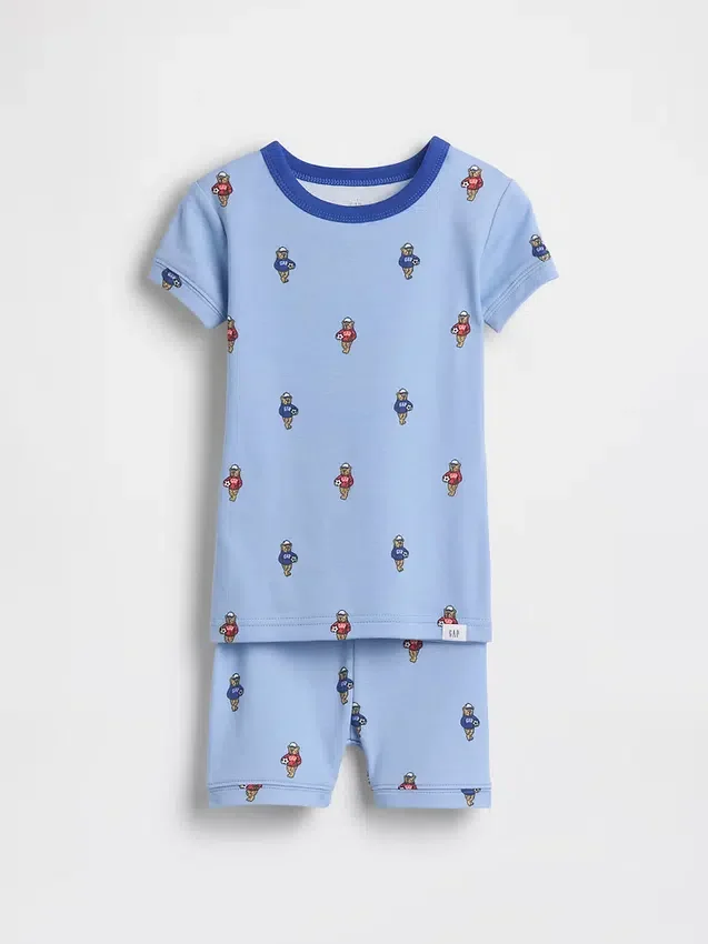 Bebek & Yürümeye Başlayan Çocuklar İçin Organik Fırçalanmış Pamuklu Futbol Ayıcığı Pijama Şort Seti