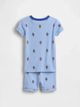 Bebek & Yürümeye Başlayan Çocuklar İçin Organik Fırçalanmış Pamuklu Futbol Ayıcığı Pijama Şort Seti