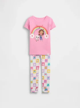 Bebek & Yürümeye Başlayan Çocuklar İçin Organik Fırçalanmış Pamuklu Gabby's Dollhouse Pijama Seti