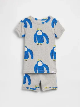 Bebek & Yürümeye Başlayan Çocuklar İçin Organik Fırçalanmış Pamuklu Goril Pijama Şort Seti
