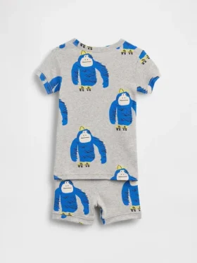 Bebek & Yürümeye Başlayan Çocuklar İçin Organik Fırçalanmış Pamuklu Goril Pijama Şort Seti