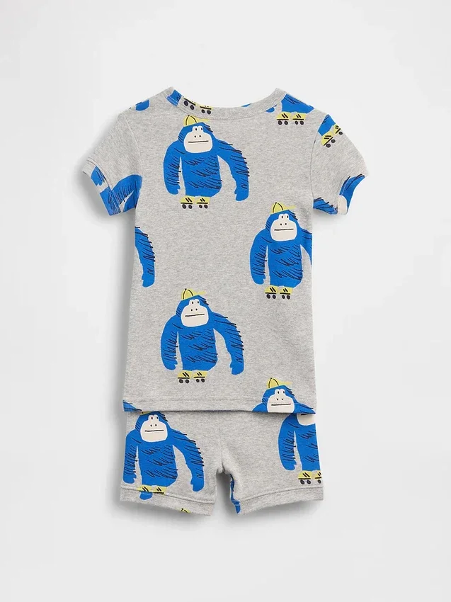 Bebek & Yürümeye Başlayan Çocuklar İçin Organik Fırçalanmış Pamuklu Goril Pijama Şort Seti