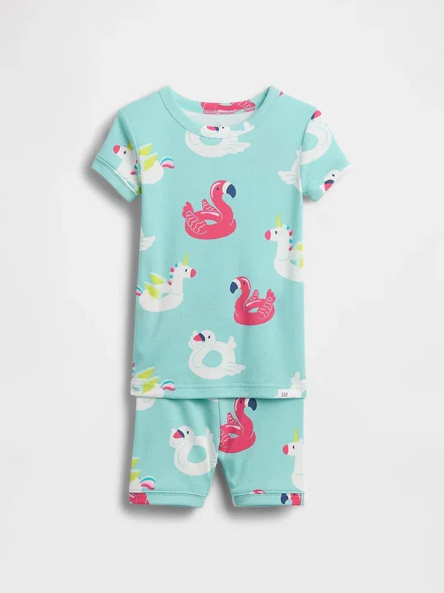 Bebek & Yürümeye Başlayan Çocuklar İçin Organik Fırçalanmış Pamuklu Havuz Şamandıralı Pijama Şort Seti