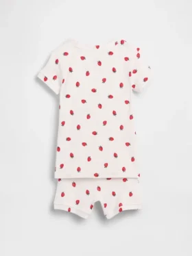 Bebek & Yürümeye Başlayan Çocuklar İçin Organik Fırçalanmış Pamuklu Çilek Desenli Pijama Şort Seti