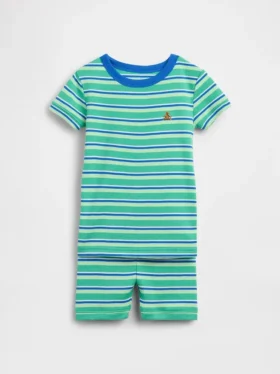 Bebek & Yürümeye Başlayan Çocuklar İçin Organik Fırçalanmış Pamuklu Çizgili Pijama Şort Seti