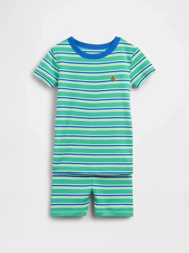 Bebek & Yürümeye Başlayan Çocuklar İçin Organik Fırçalanmış Pamuklu Çizgili Pijama Şort Seti