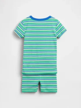 Bebek & Yürümeye Başlayan Çocuklar İçin Organik Fırçalanmış Pamuklu Çizgili Pijama Şort Seti