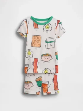 Bebek & Yürümeye Başlayan Çocuklar İçin Organik Fırçalanmış Pamuklu Kahvaltılık Pijama Şort Seti