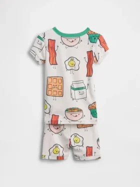 Bebek & Yürümeye Başlayan Çocuklar İçin Organik Fırçalanmış Pamuklu Kahvaltılık Pijama Şort Seti