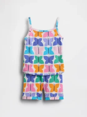 Bebek & Yürümeye Başlayan Çocuklar İçin Organik Fırçalanmış Pamuklu Kelebek Desenli Pijama Cami-Şort Seti