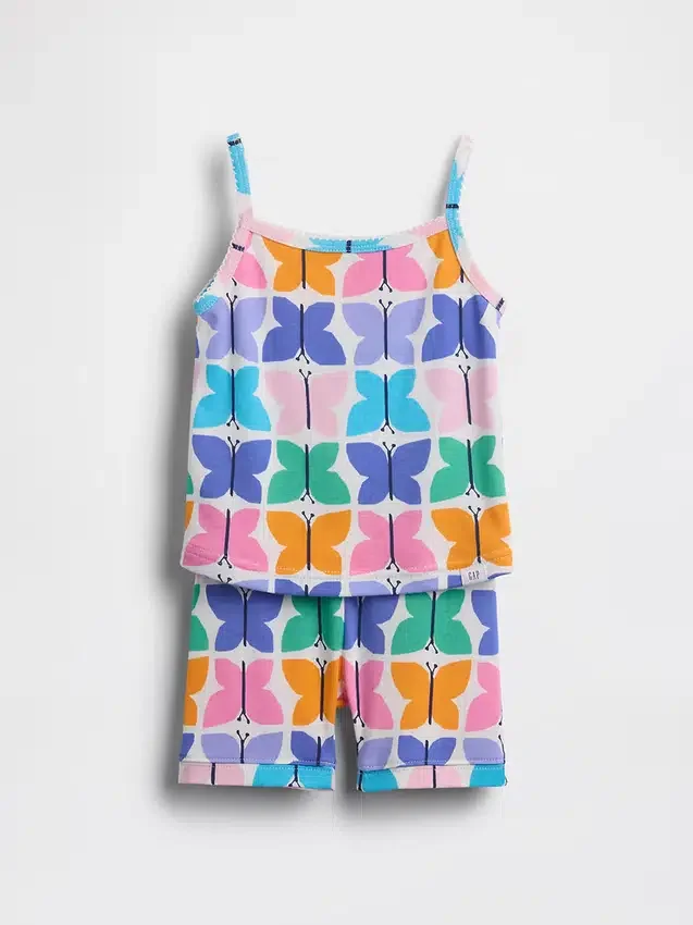 Bebek & Yürümeye Başlayan Çocuklar İçin Organik Fırçalanmış Pamuklu Kelebek Desenli Pijama Cami-Şort Seti