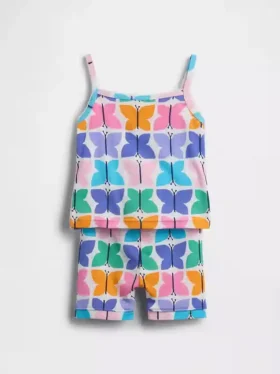 Bebek & Yürümeye Başlayan Çocuklar İçin Organik Fırçalanmış Pamuklu Kelebek Desenli Pijama Cami-Şort Seti