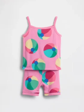 Bebek & Yürümeye Başlayan Çocuklar İçin Organik Fırçalanmış Pamuklu Plaj Topu Desenli Pijama Cami-Şort Seti