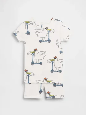 Bebek & Yürümeye Başlayan Çocuklar İçin Organik Fırçalanmış Pamuklu Scooter Seagull Pijama Şort Seti