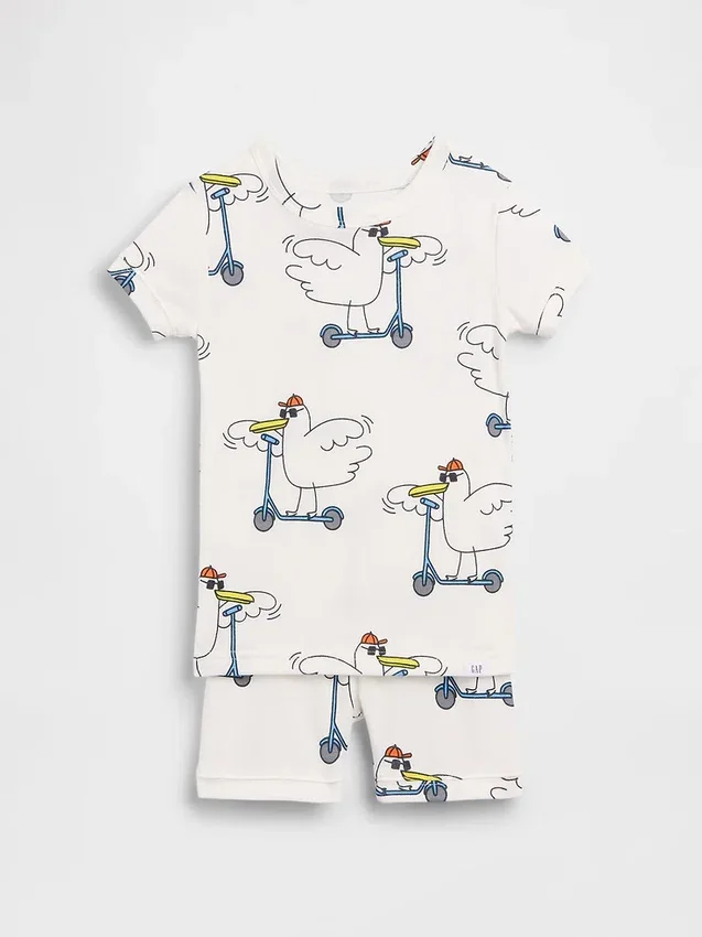 Bebek & Yürümeye Başlayan Çocuklar İçin Organik Fırçalanmış Pamuklu Scooter Seagull Pijama Şort Seti