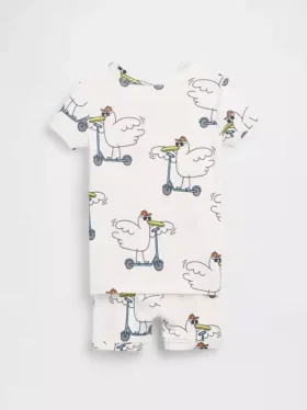 Bebek & Yürümeye Başlayan Çocuklar İçin Organik Fırçalanmış Pamuklu Scooter Seagull Pijama Şort Seti