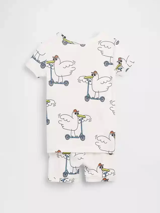 Bebek & Yürümeye Başlayan Çocuklar İçin Organik Fırçalanmış Pamuklu Scooter Seagull Pijama Şort Seti