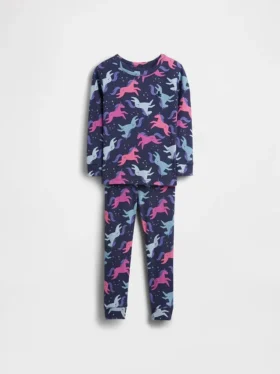 Bebek & Yürümeye Başlayan Çocuklar İçin Organik Fırçalanmış Pamuklu Tek Boynuzlu At Pijama Seti